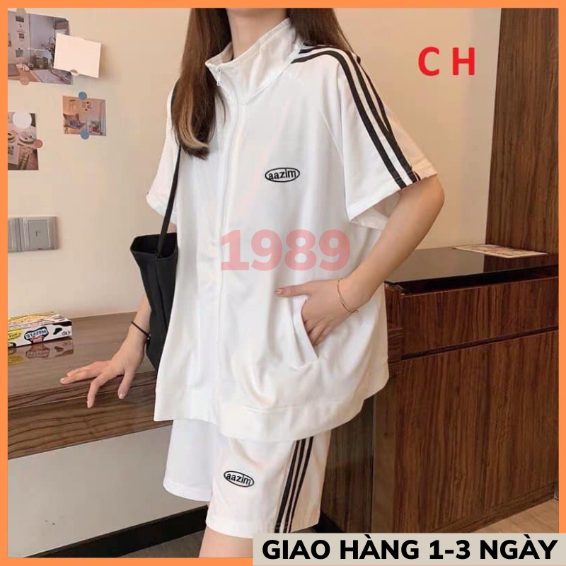 Bộ thể thao khóa 3 sọc KA CLoset vải cotton loại 1, full 4 màu: Đen, Trắng, Chì, Xanh, dáng unisex rộng đẹp FROM TO