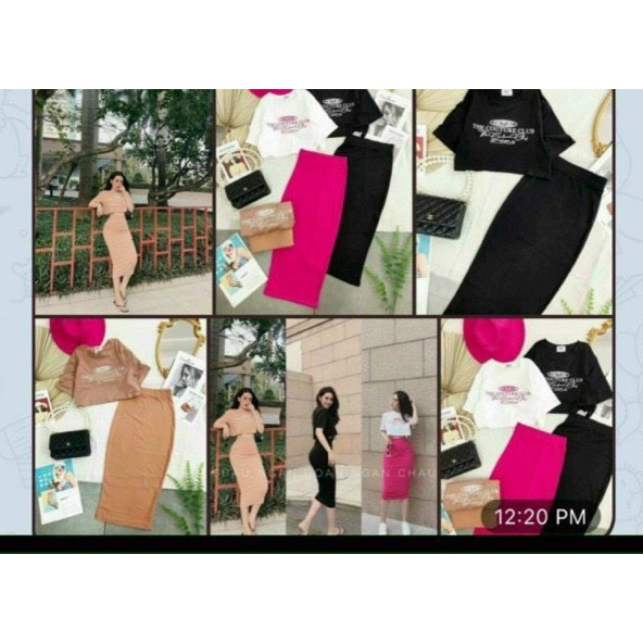 SET ÁO CROPtop in chữ couture kèm chân váy bút chì l