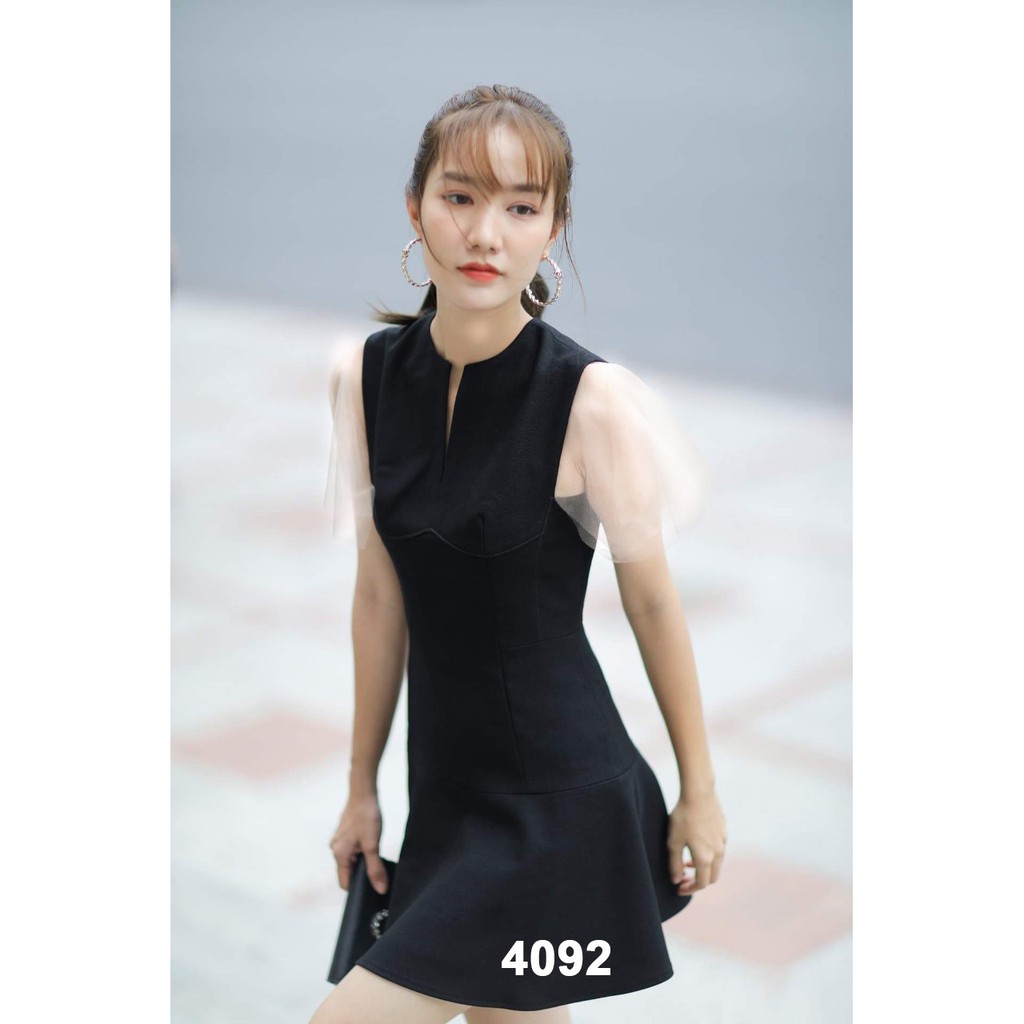 Đầm suông đen tay phối lưới 4092