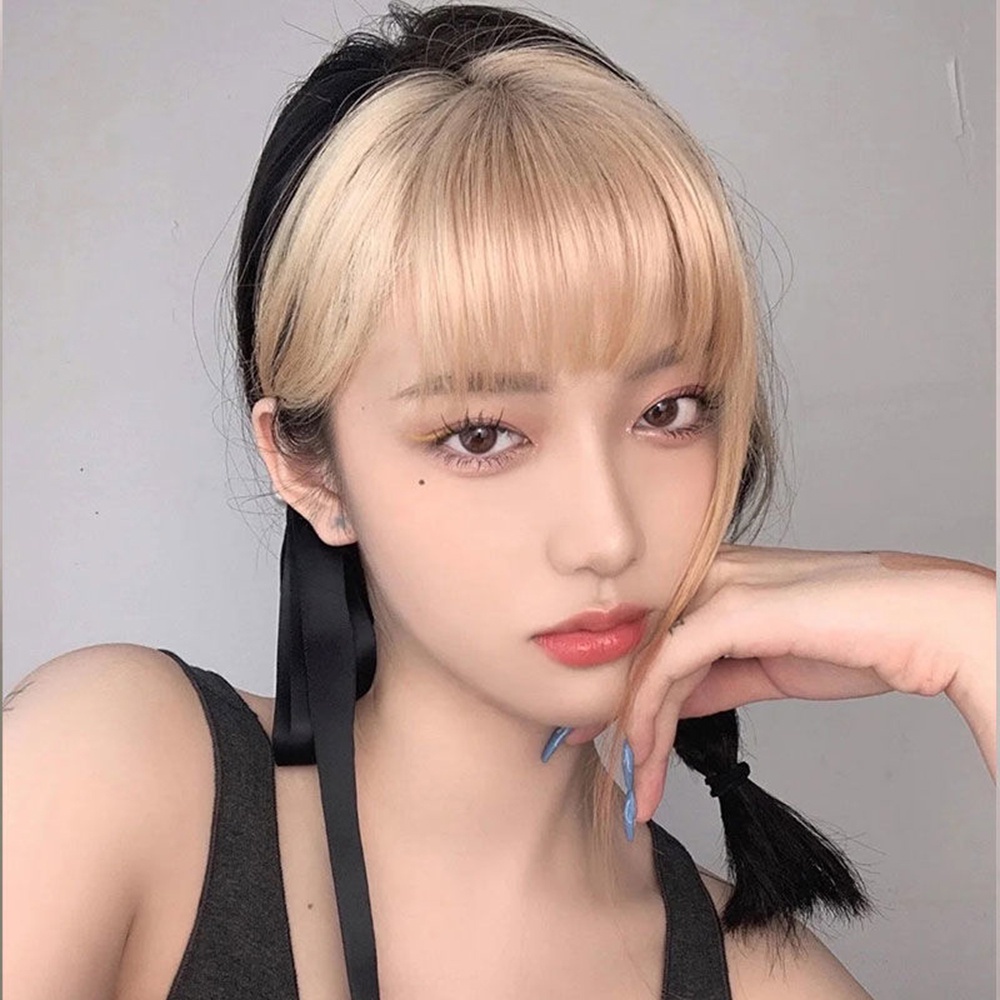 Tóc mái bằng giả nhuộm tông vàng thời trang