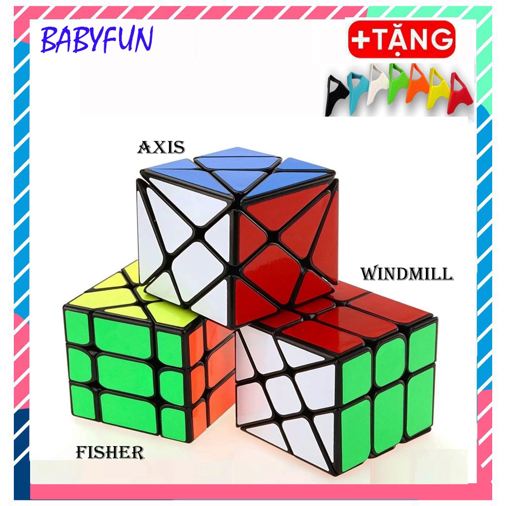 Combo 3 Rubik Axis, Windmill, Fisher - Rubik Biến Thể Viền Đen Cao Cấp