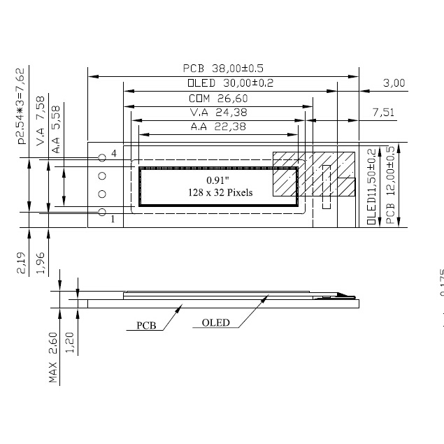 Mô Đun Màn Hình OLED 0.91 inch 128X32 LCD SSD1306 12864 0.91 IIC i2C Chuyên Dụng Cho ardunio
