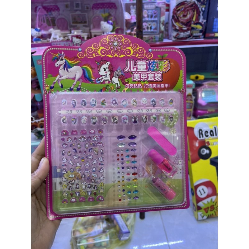 Vỉ đồ chơi trang điểm làm nails dán móng tay, sơn móng tay, son, sticker hình dán cho bé