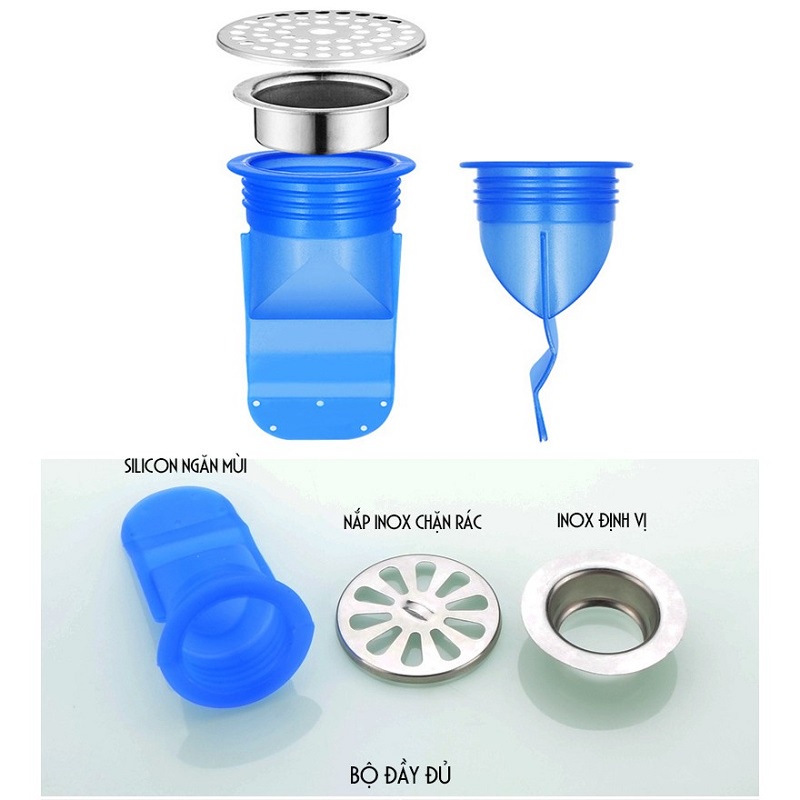 Combo 3 bộ chặn mùi nắp công, ngăn côn trùng silicon nắp kim loại