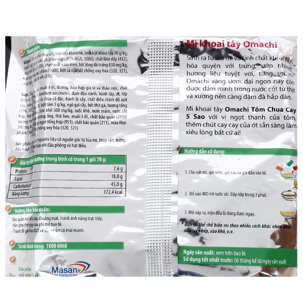  Mì khoai tây Omachi tôm chua cay 5 sao gói 78g | BigBuy360 - bigbuy360.vn