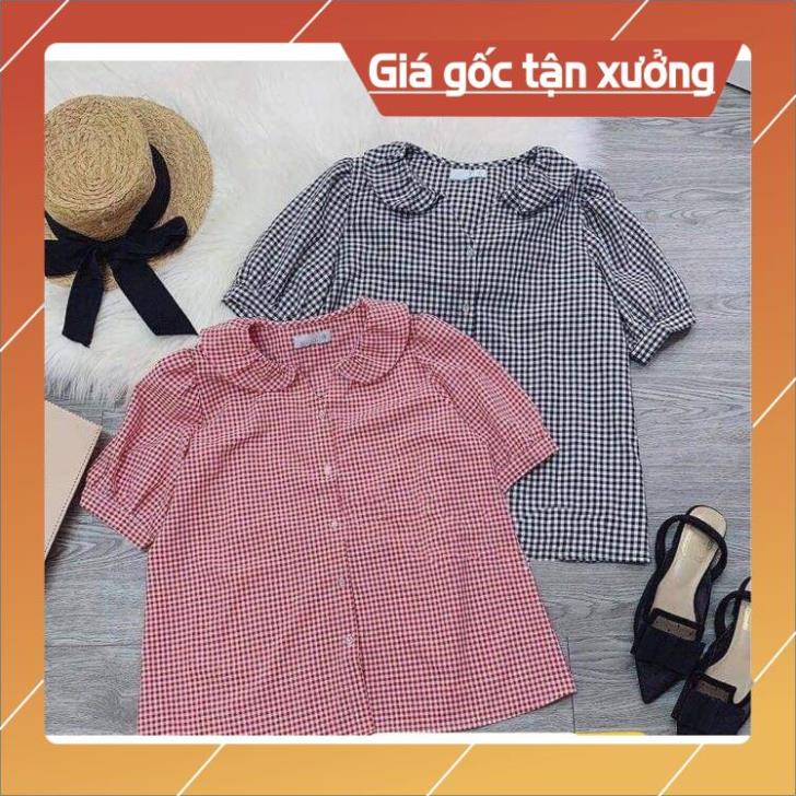 [Chất lượng số 1] Áo sơ mi Nữ sọc tay ngắn cổ V hoạ tiết kẻ sọc hợp thời trang sơ mi nữ Gloria Shop hai màu ĐEN + ĐỎ | BigBuy360 - bigbuy360.vn