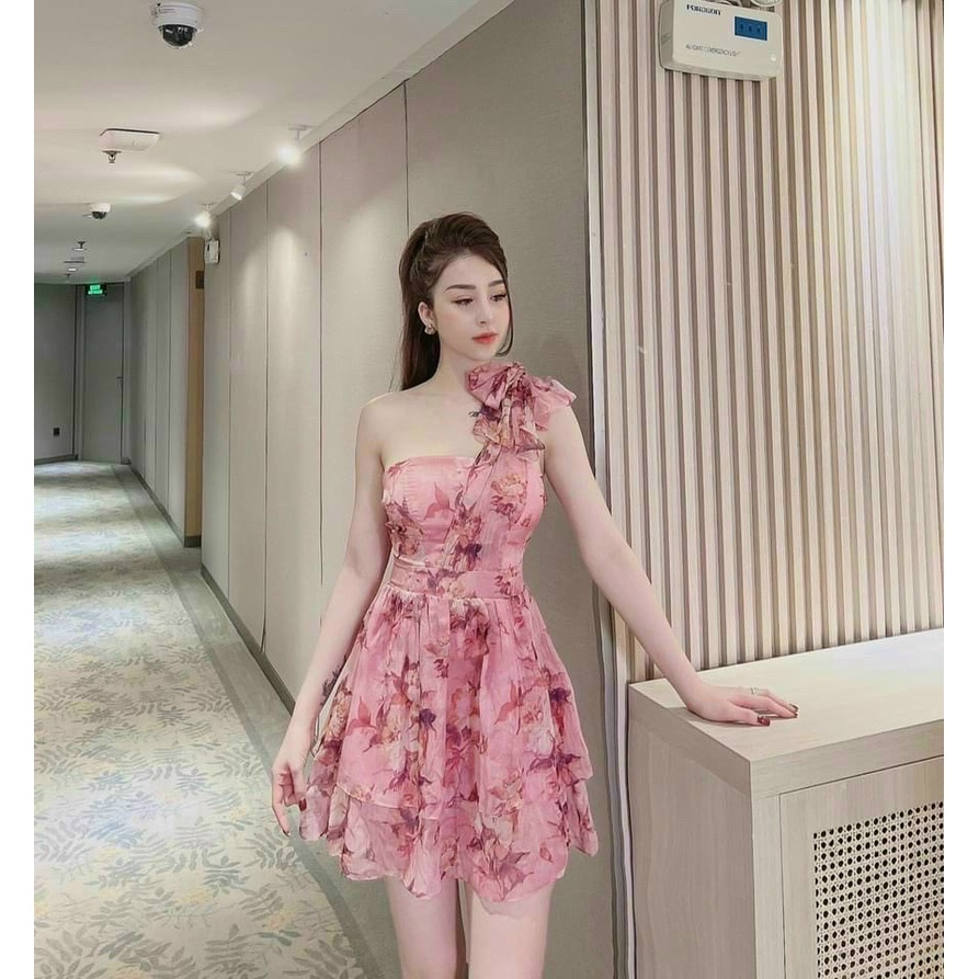 Đầm cột nơ lệch vai voan 2 lớp cao cấp sang chảnh sành điệu.dx