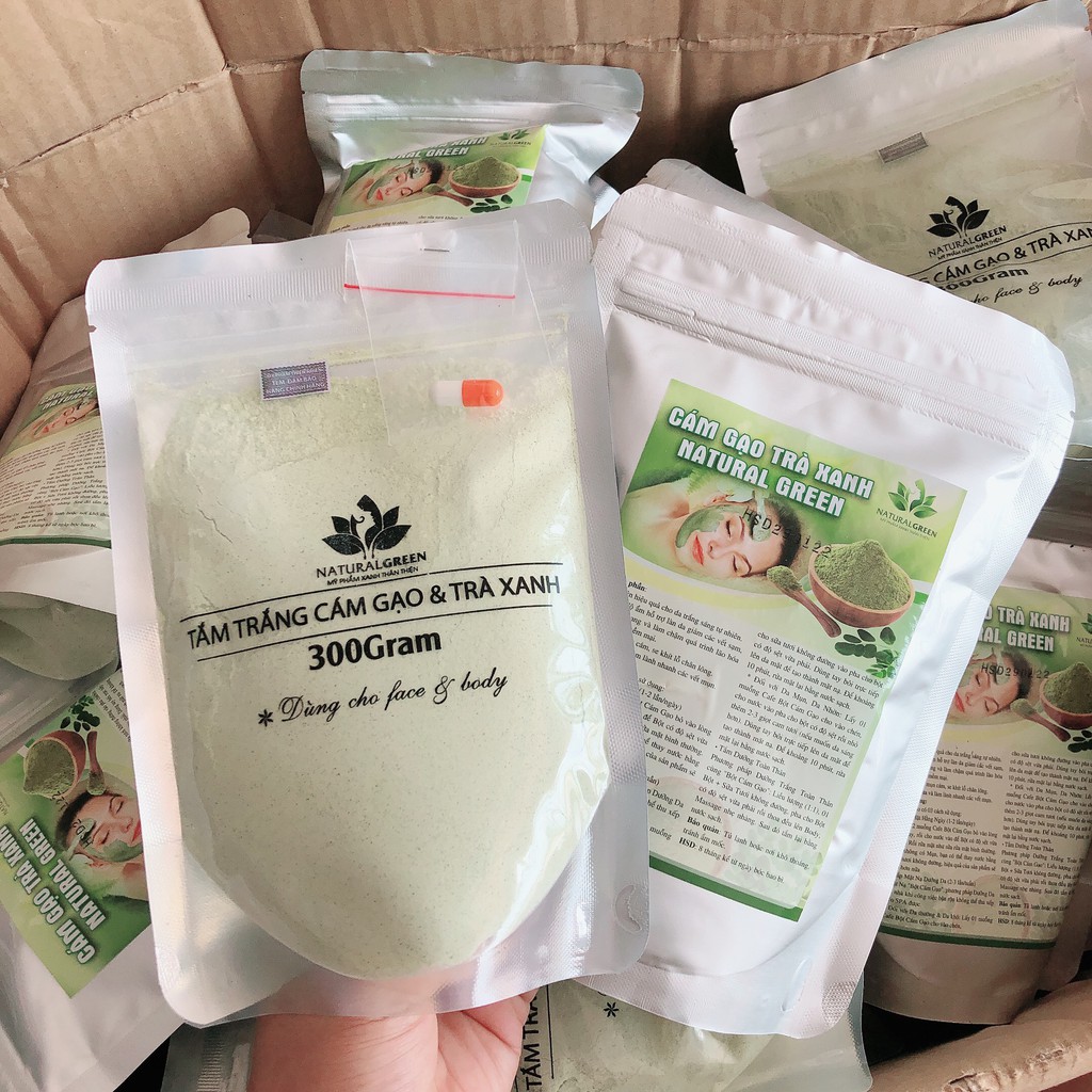 (Gói 300gr) Bột cám gạo trà xanh,ủ trắng trà xanh,rửa mặt và tắm trắng body