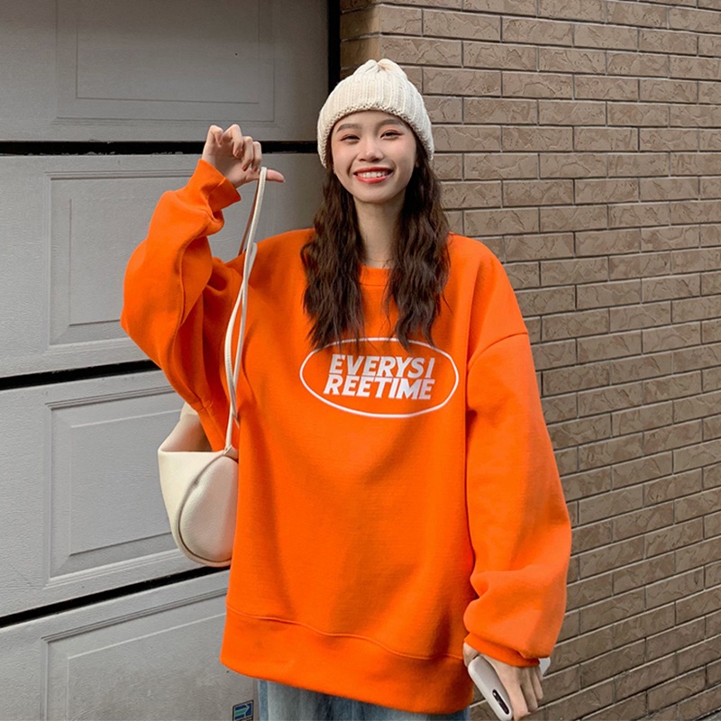 68048#Áo sweater Tay Dài Dáng Rộng In Họa Tiết Hàn Quốc Nhật Bản Và Mùa Thu Cỡ Lớn Cho Nữ