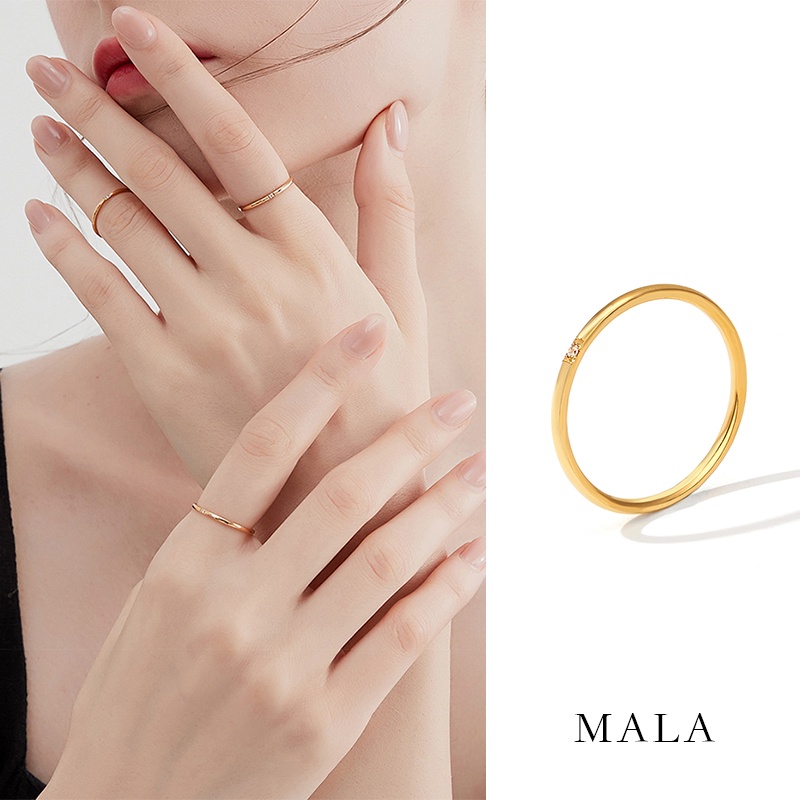Nhẫn MAYEBE LAVEND thép titan mạ vàng 18K đính đá phong cách Hàn Quốc đơn giản dành cho nam và nữ