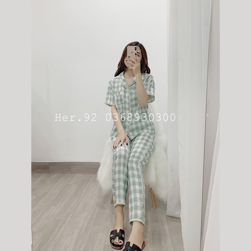 BỘ ĐỒ NGỦ PIJAMA KẺ Ô HÀN QUỐC CAO CẤP