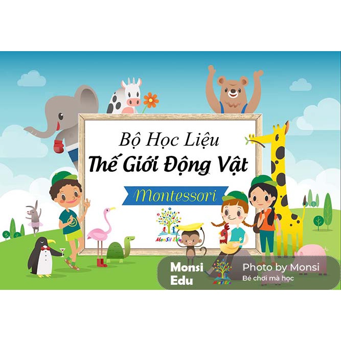 Montessori- Bộ động vật học F14 - Học liệu dính dán - Matching Book [Monsi Edu]