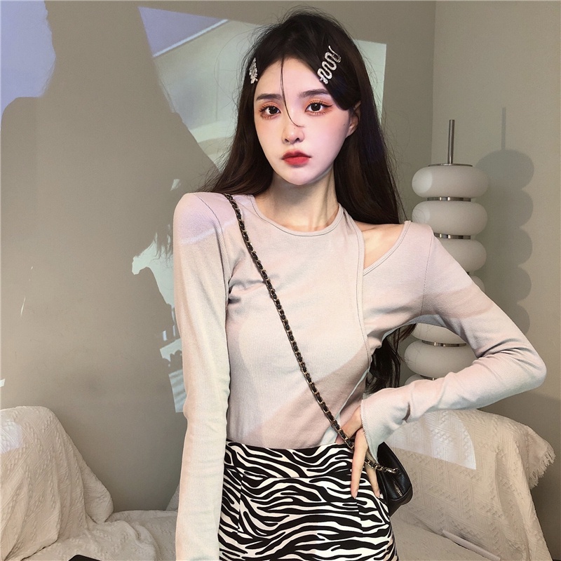 SUXI Áo thun croptop tay dài trơn màu ôm dáng thời trang phong cách hàn quốc cho nữ
