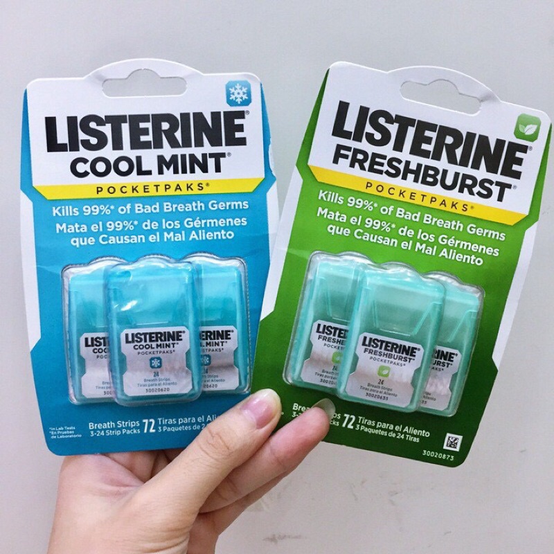 Xịt/ Miếng Ngậm Thơm Miệng Listerine Pocketpaks Vĩ 3 Hộp 72 Miếng