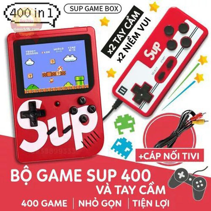 Máy chơi game Sup Box 400 trò game in 1 400in1 kèm tay phụ đôi 2 người 4 nút Tặng kèm dây DVI xuất tivi và pin lithium