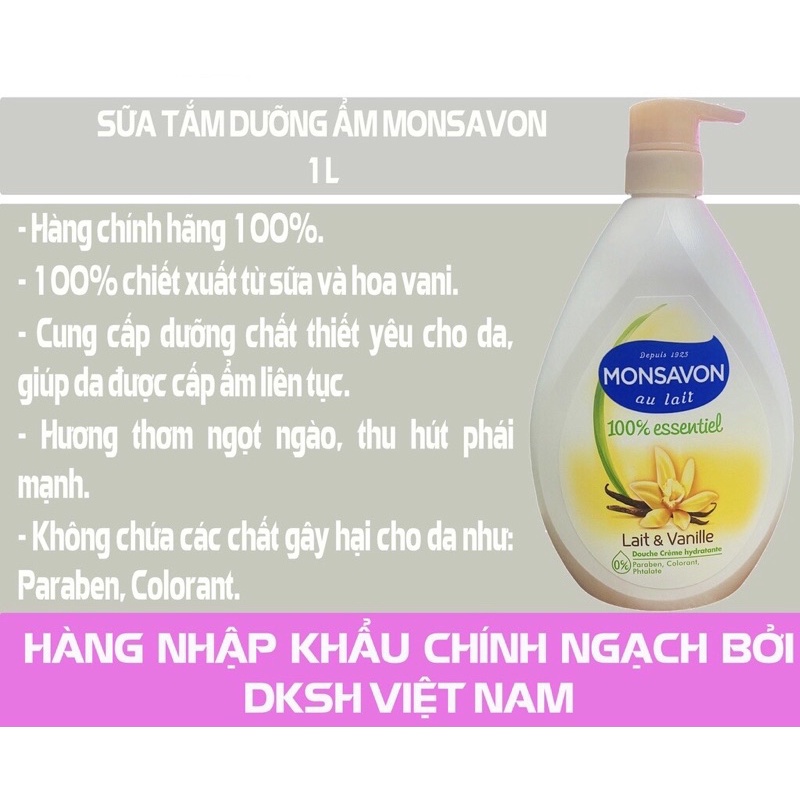 Sữa Tắm Dưỡng Thể Monsavon Chiết Xuất Sữa &amp; Hoa Vani-(1000ml)