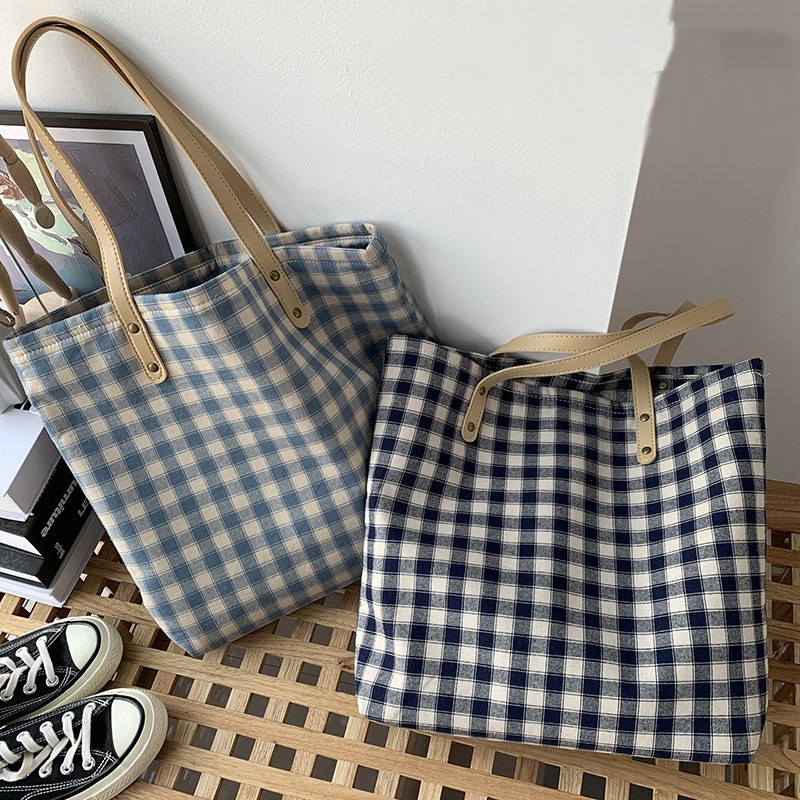 Túi đeo vai vải canvas họa tiết sọc caro 46552