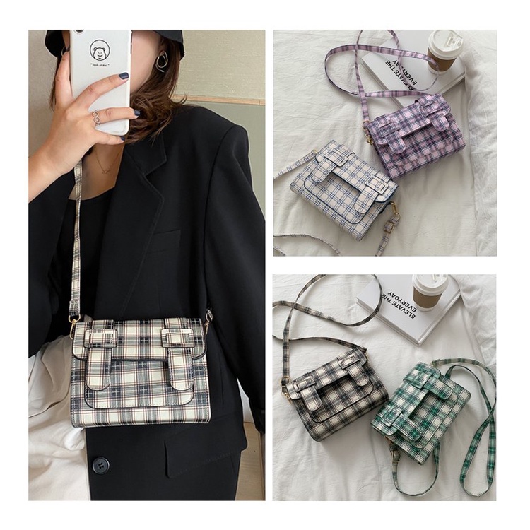 Túi đeo chéo xách tay JASMIN NOIR dáng vuông nhỏ họa tiết sọc ca rô dây mảnh phong cách Hàn Quốc thời trang cho nữ