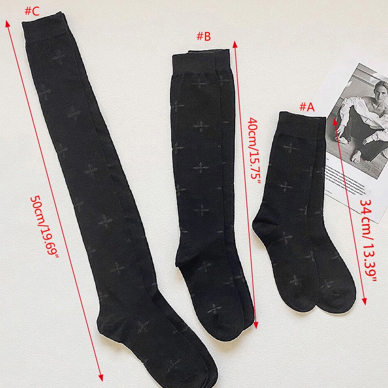 XIXI Tất Đen Dài Qua Gối Họa Tiết Đan Chéo Phong Cách Lolita Goth Cho Nữ