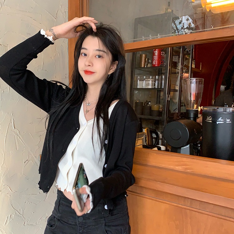 Áo khoác cardigan 2 mảnh phối ren phong cách thời trang mới 45678