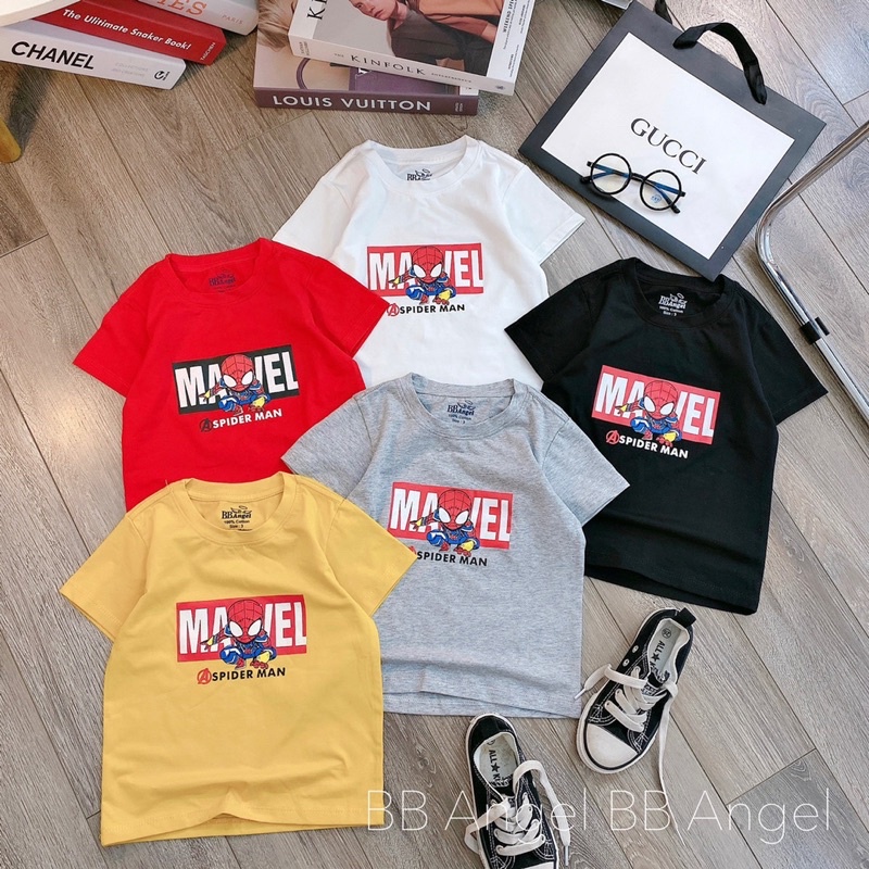 Áo thun cộc tay bé trai mềm mịn in hình người nhện Marvel thương hiệu BB Angel