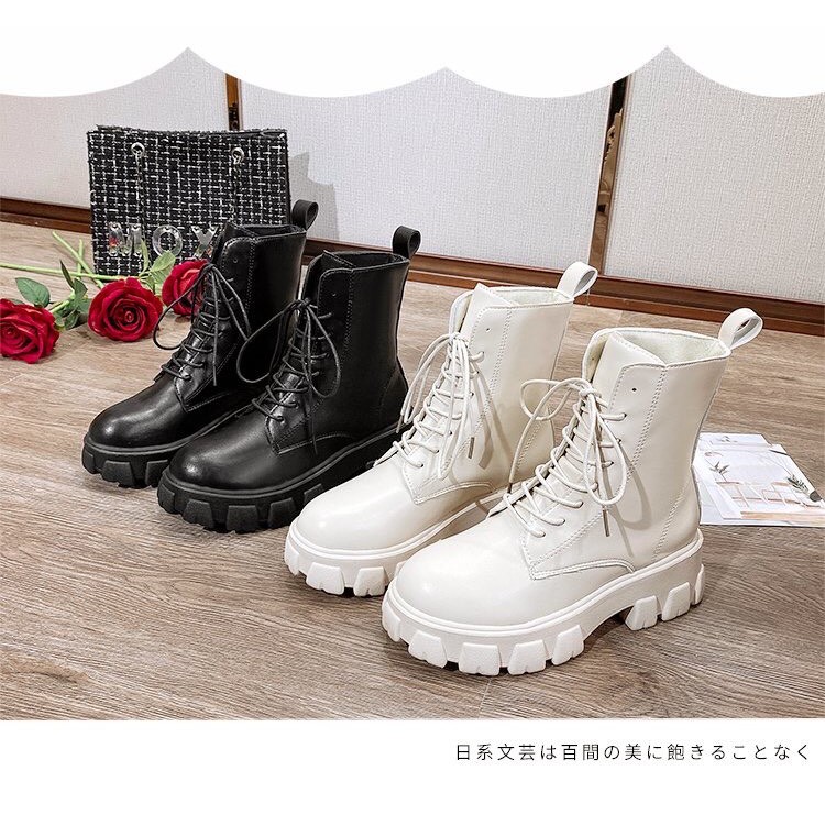 BOOTS NỮ CỔ LỬNG THẮT DÂY KHÔNG KHÓA KÉO ĐẾ CAO 6CM KHÔNG ĐỘN