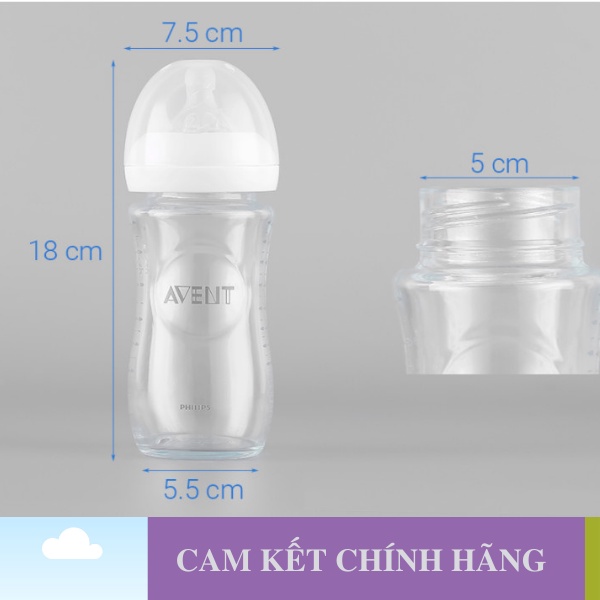 Bình sữa Avent thủy tinh - dung tích 120 / 240ml - 1 đổi 1 nếu lỗi NSX - CHỌN NÚM THEO YÊU CẦU