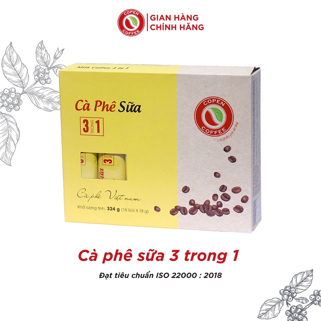 Hộp Cà phê sữa hòa tan Copen Coffee 3 trong 1 (18 gói/hộp) tinh chất cà phê tự nhiên