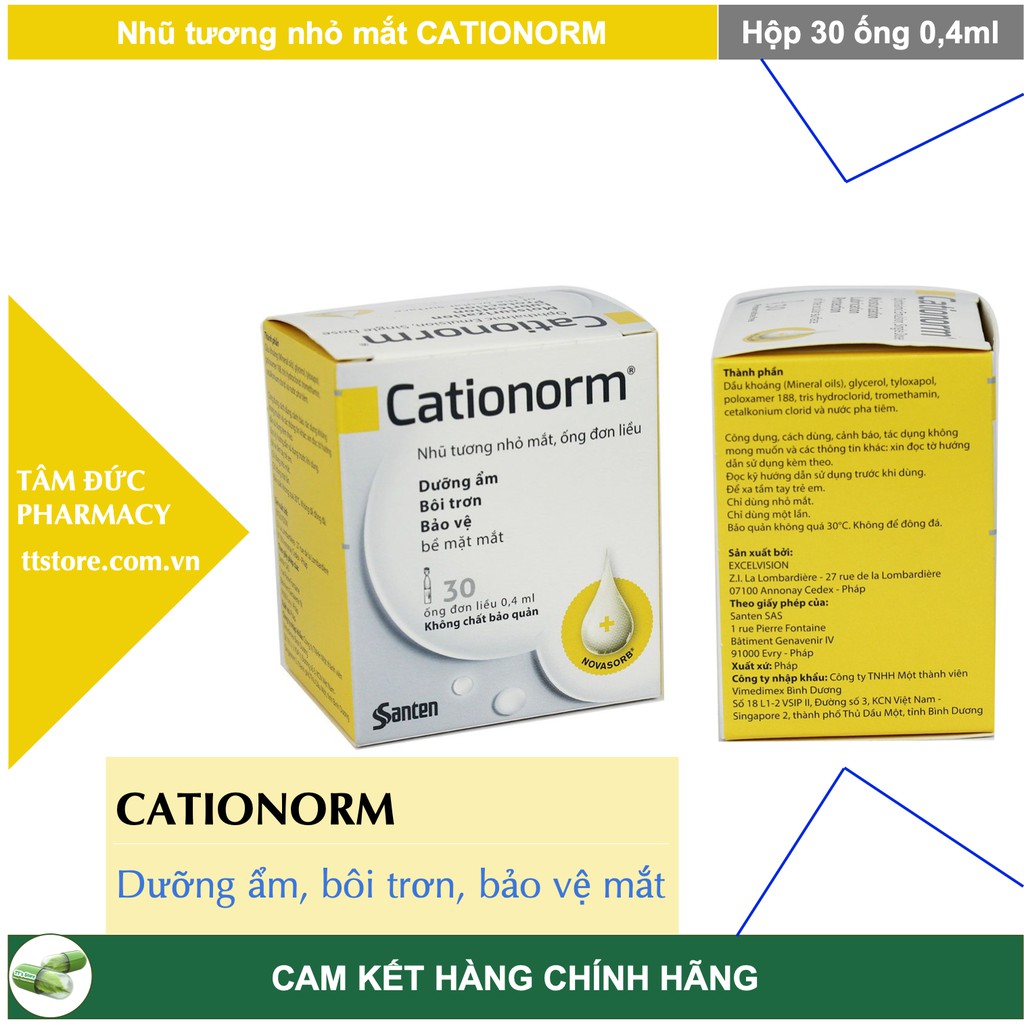 CATIONORM [Hộp 30 ống 0.4ml] - Nước mắt nhân tạo dưỡng ẩm, bảo vệ mắt - Tâm Đức Pharmacy