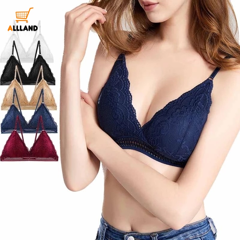 Áo Lót Cúp Tam Giác Không Gọng Thép Phối Ren Hở Lưng Quyến Rũ Cho Nữ