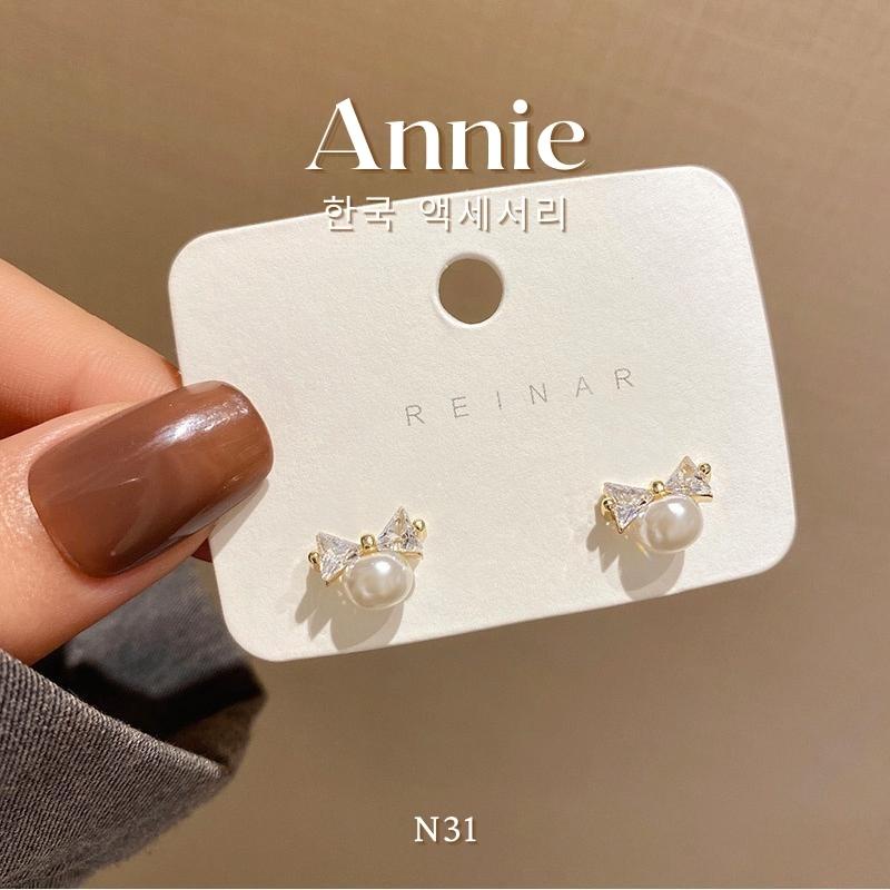 Bông tai nơ hạt ngọc đính đá pha lê cao cấp thời trang ANNIE N31