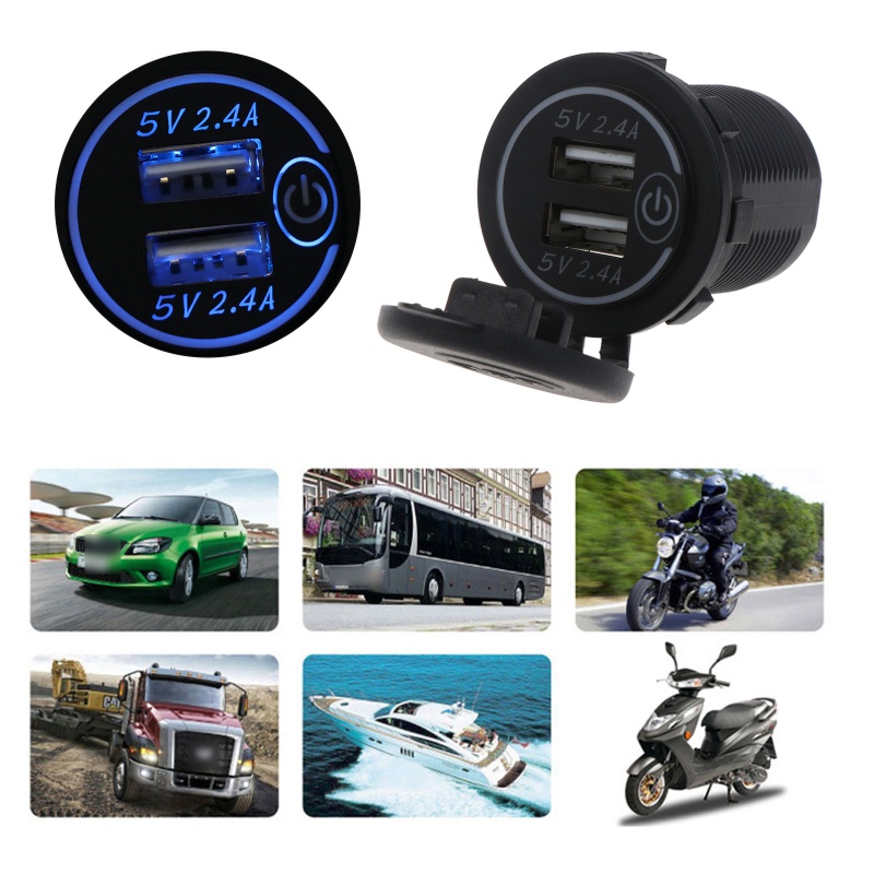 Tẩu Sạc Hai Cổng USB 12v 5V 2 4A Chuyên Dụng Cho Xe Hơi / Tàu Thuyền / Xe Máy