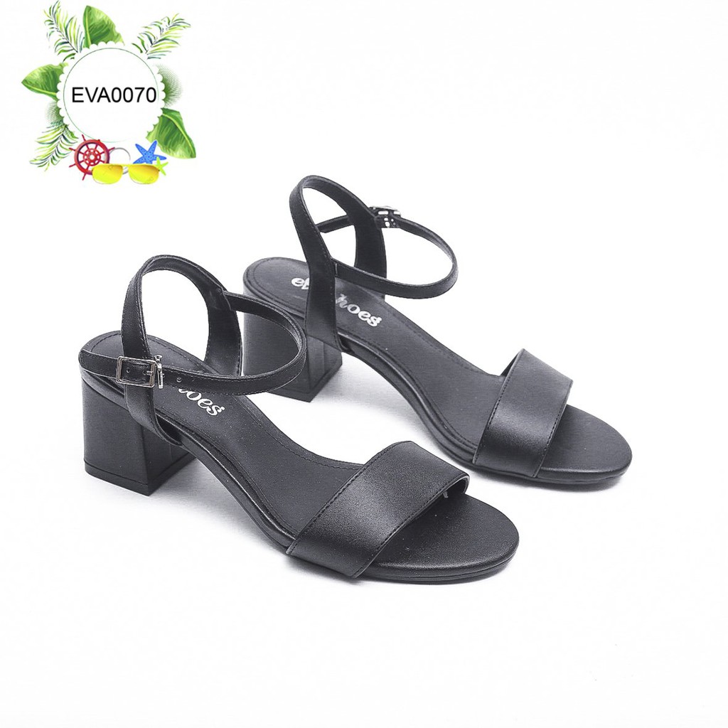 [Mã FAMALLT5 giảm 15% đơn 150k] Sandal Cao Gót Đế Vuông Quai Ngang Da PU 5cm Evashoes - Eva0070