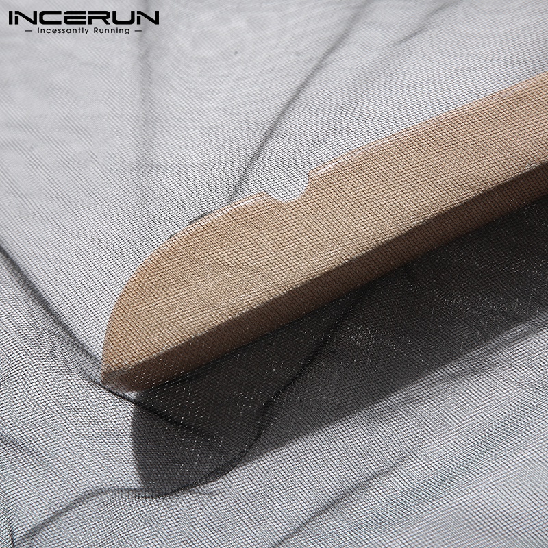 Áo sơ mi nam INCERUN chất liệu lưới xuyên thấu tay dài cổ bẻ thời trang