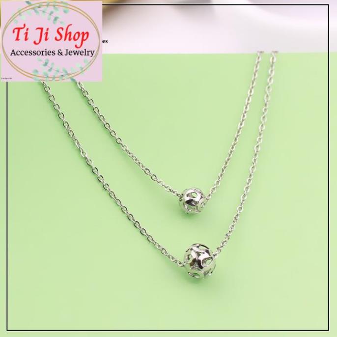 DÂY CHUYỀN INOX HAI TẦNG TRÁI CHÂU THỜI TRANG HÀN QUỐC - đẹp, không đen,