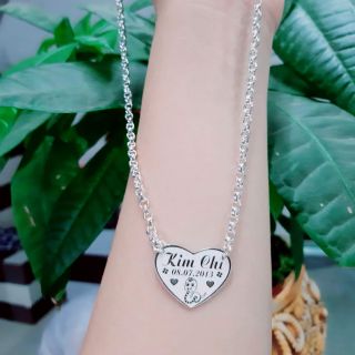 [Freeship] Dây chuyền bạc liền mặt tim khắc tên laze cho bé