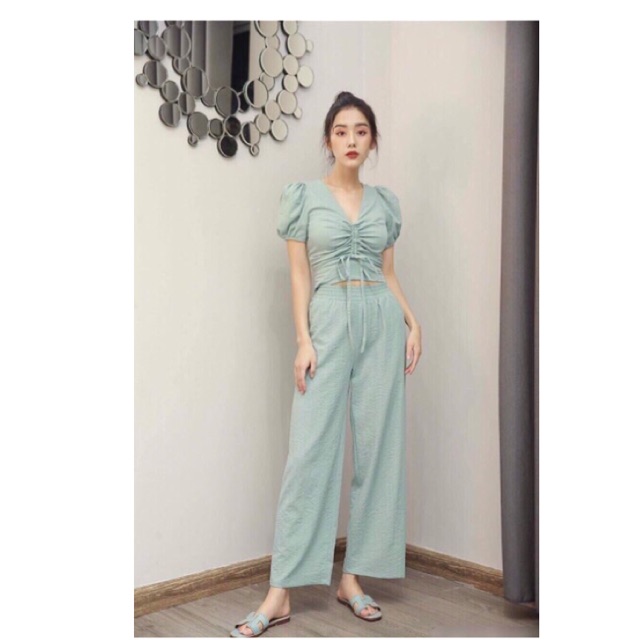 Bộ đũi áo rút dây ngực quần lỡ chất đũi siêu mát