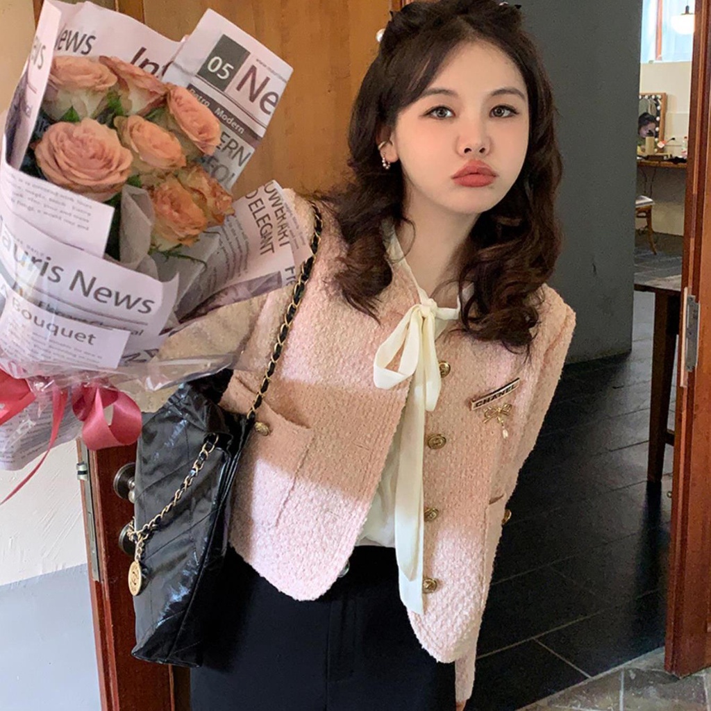 Áo Khoác Len Pha Dáng Ngắn Phong Cách Hàn Quốc Thời Trang Xuân Thu Mới 2022