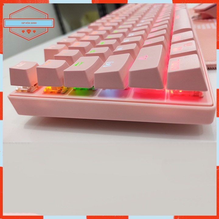 Combo Bàn Phím Chuột Máy Vi Tính Laptop Gaming Có Dây Pink EK9350 Chính Hãng Chuyên Game Có Led Màu Hồng