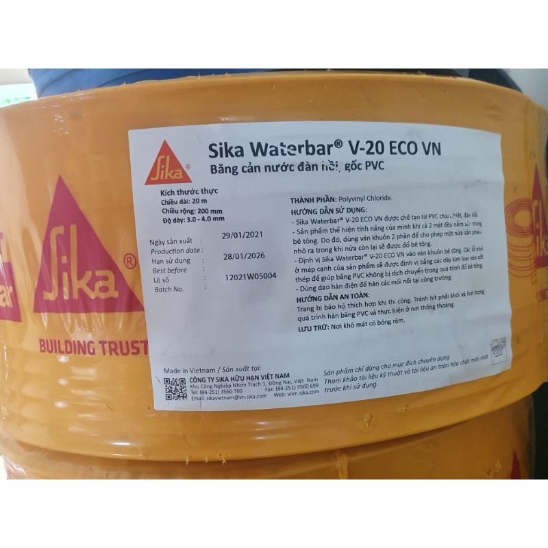 Băng cản nước sika waterbar V20 Eco - 20mét/cuộn