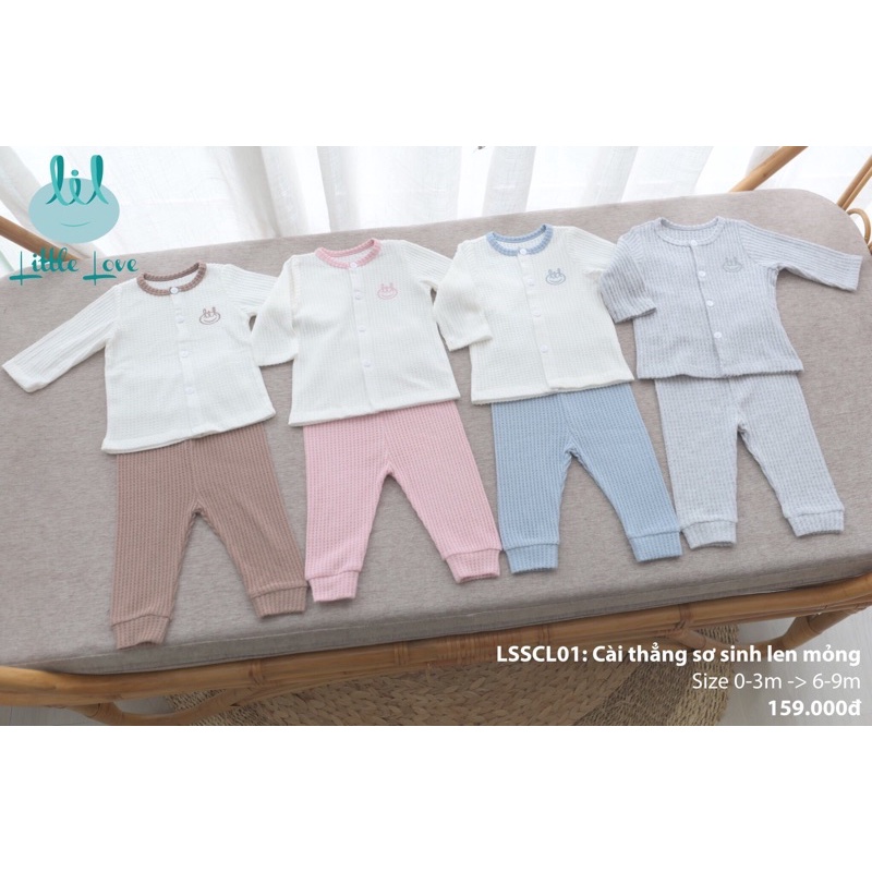 [LittleLove]Bộ dài tay cúc giữa cạp cao cho bé sơ sinh.(0-3m, 6-9m)