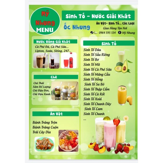 Bảng giá dịch vụ, Menu Spa, Salon, Nail, Ăn vặt, Quán Nhậu,...