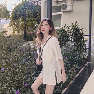 Áo thun lụa giấy nữ cổ tim xẻ tà SIÊU HOT