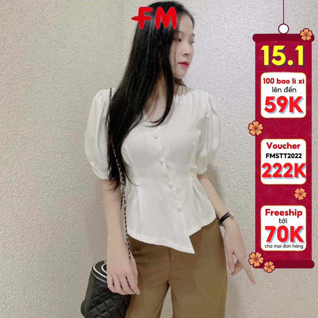 Áo kiểu nữ đẹp FM STYLE bánh bèo hàn quốc cổ tim tà chéo gài nút bọc thời trang vừa thanh lịch vừa trẻ trung 220305407