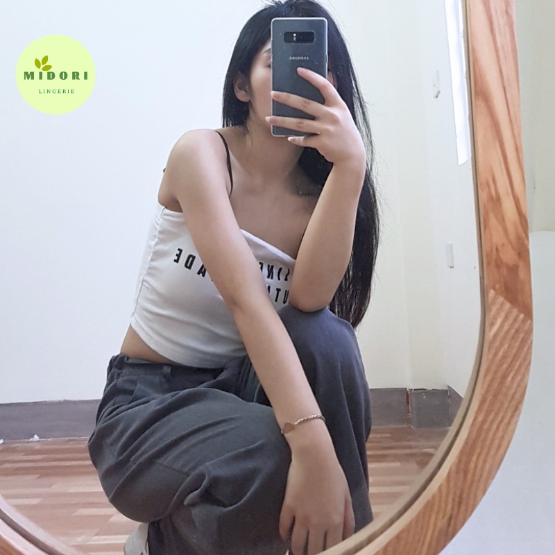 Áo 2 dây da croptop năng động cá tính in chữ MIDORI A00