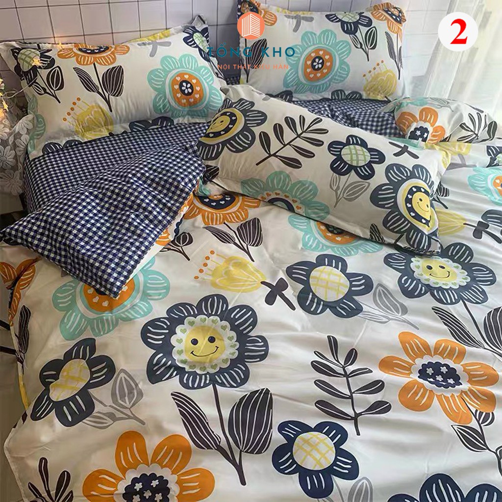 Chăn Ga Gối Cotton Poly Hoa Tiết Hoa Lá Trang Trí, Decor Phòng Ngủ Phong Cách Hàn Quốc - Hàng nhập khẩu ( không ruột )