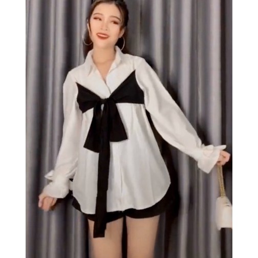 Áo sơ mi phối dây quấn bo eo tay loe_Video | BigBuy360 - bigbuy360.vn