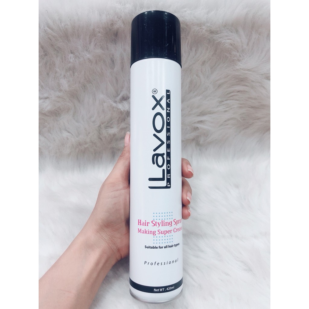 [420ml chính hãng] Keo xịt tóc Cứng Lavox tạo  nếp tóc siêu sóng giữ  nếp tóc dày hơn (nấp đen)