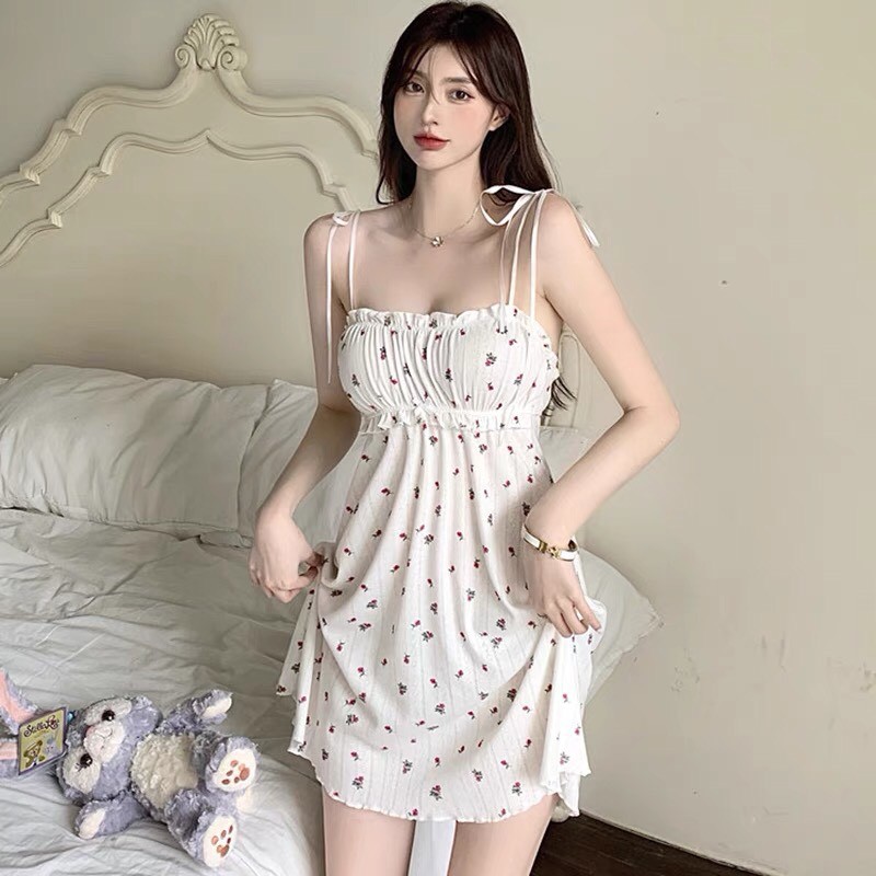 Váy Ngủ váy đi biển họa tiết hoa nhí 2 dây tiểu thư nhẹ nhàng