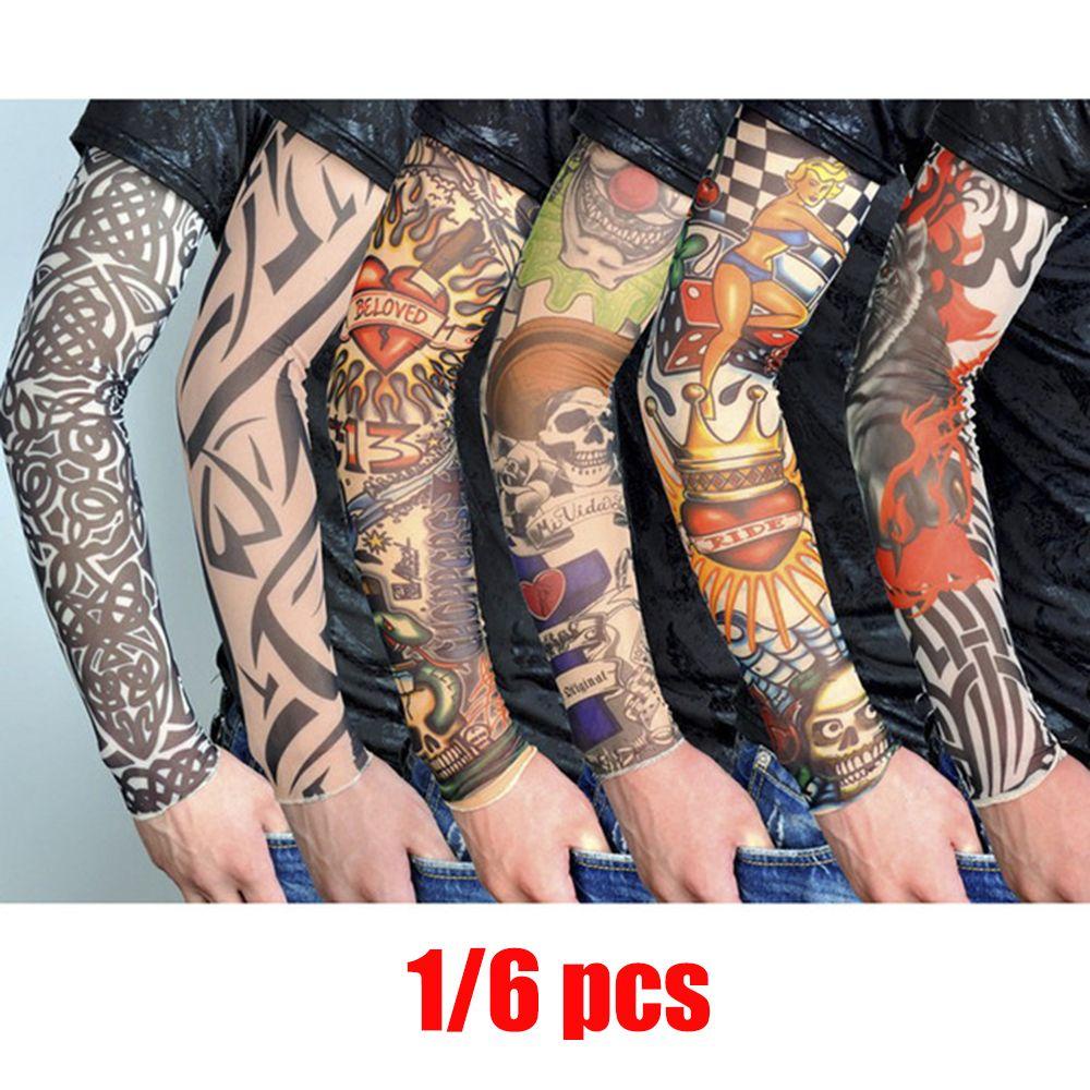 Set 1 / 6 Ống Tay Áo Chống Nắng Hình Xăm Đàn Hồi Dành Cho Nam Và Nữ